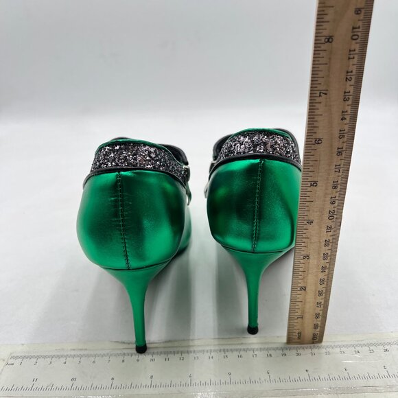 YDN Green Rhinestone Glitter Stiletto Heel Pointed Toe Side Zipper Short Booties - Picture 5 of 8